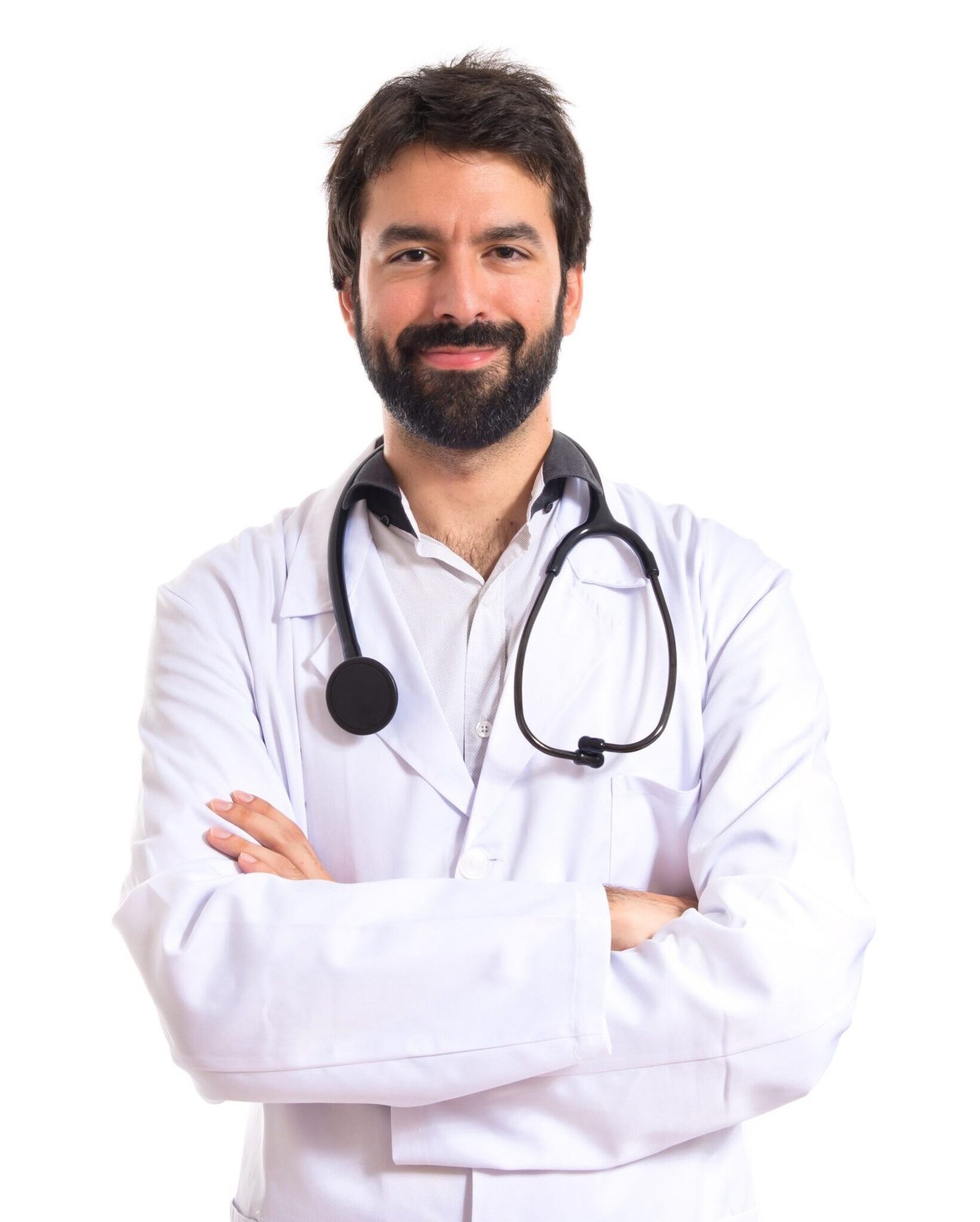 Doctor with his arms crossed over white background